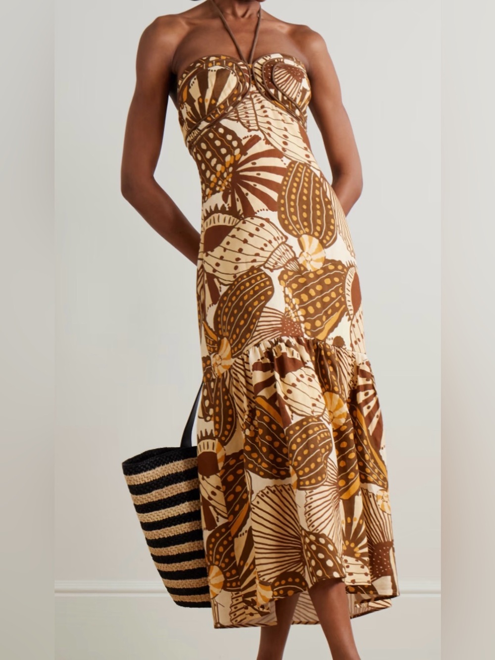 Farm Rio Shell Mix Sand Maxi Dress Abstract Print Maxi Dress Size Large NWT